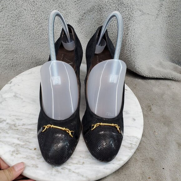 AGL Attilio Giusti Leombruni Shoes Womens 37.5 US 7.5 Black Leather Wedge *GUC* - Picture 3 of 11